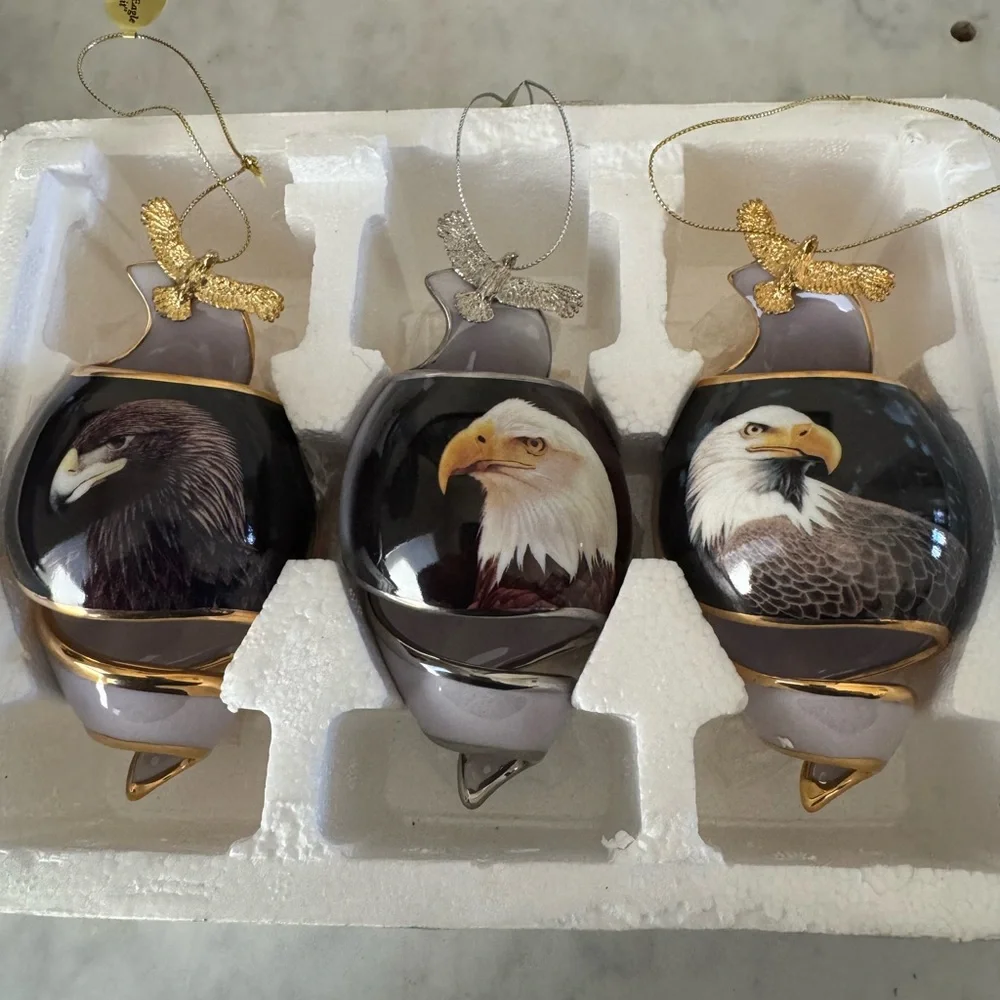 The Bradford Editions 2001 Set Of 6 Eagle‎ Porcelain Ornaments 